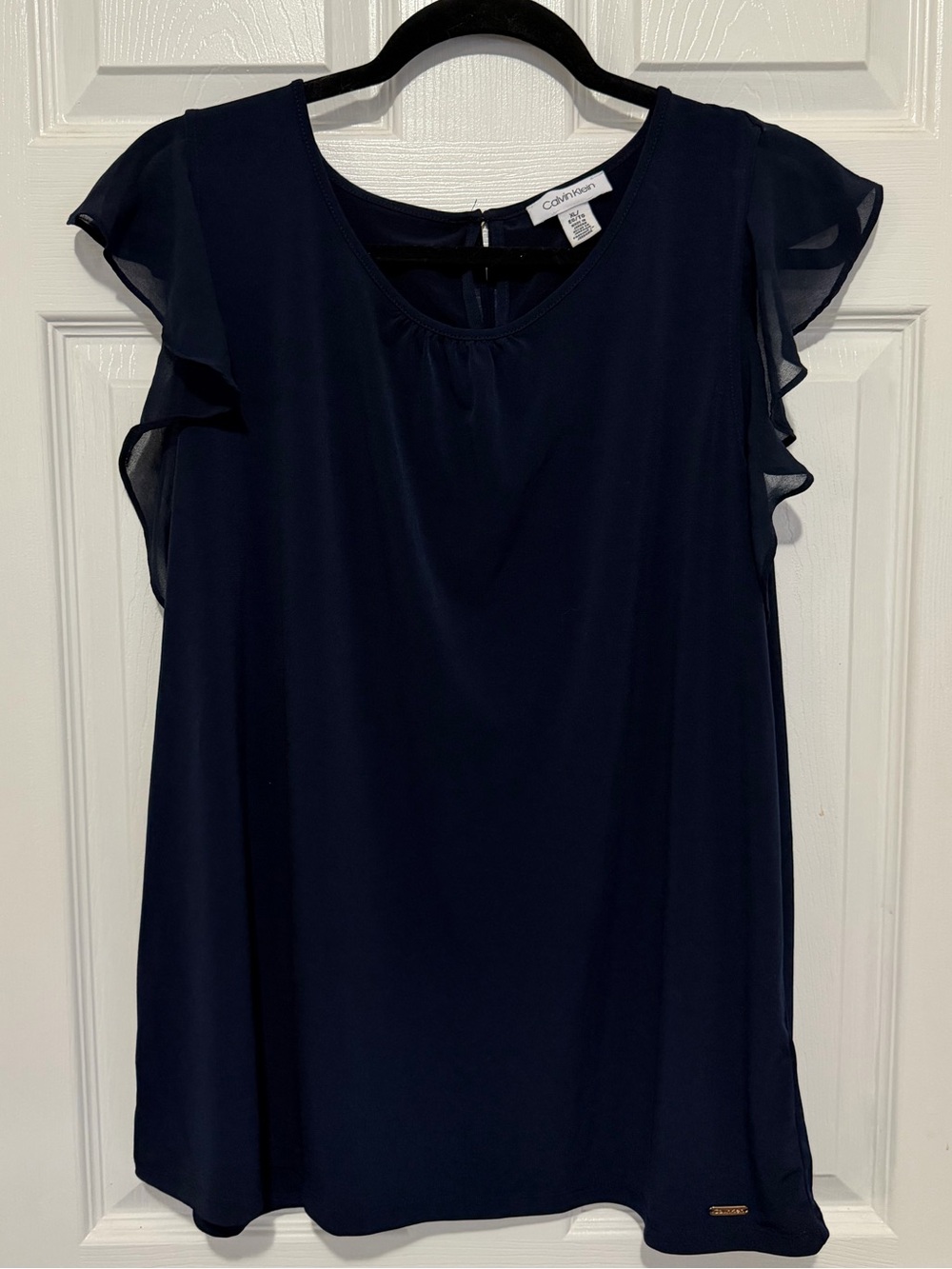 🌟3/$12🌟 Calvin Klein Dark Navy Ruffle Sleeve Top